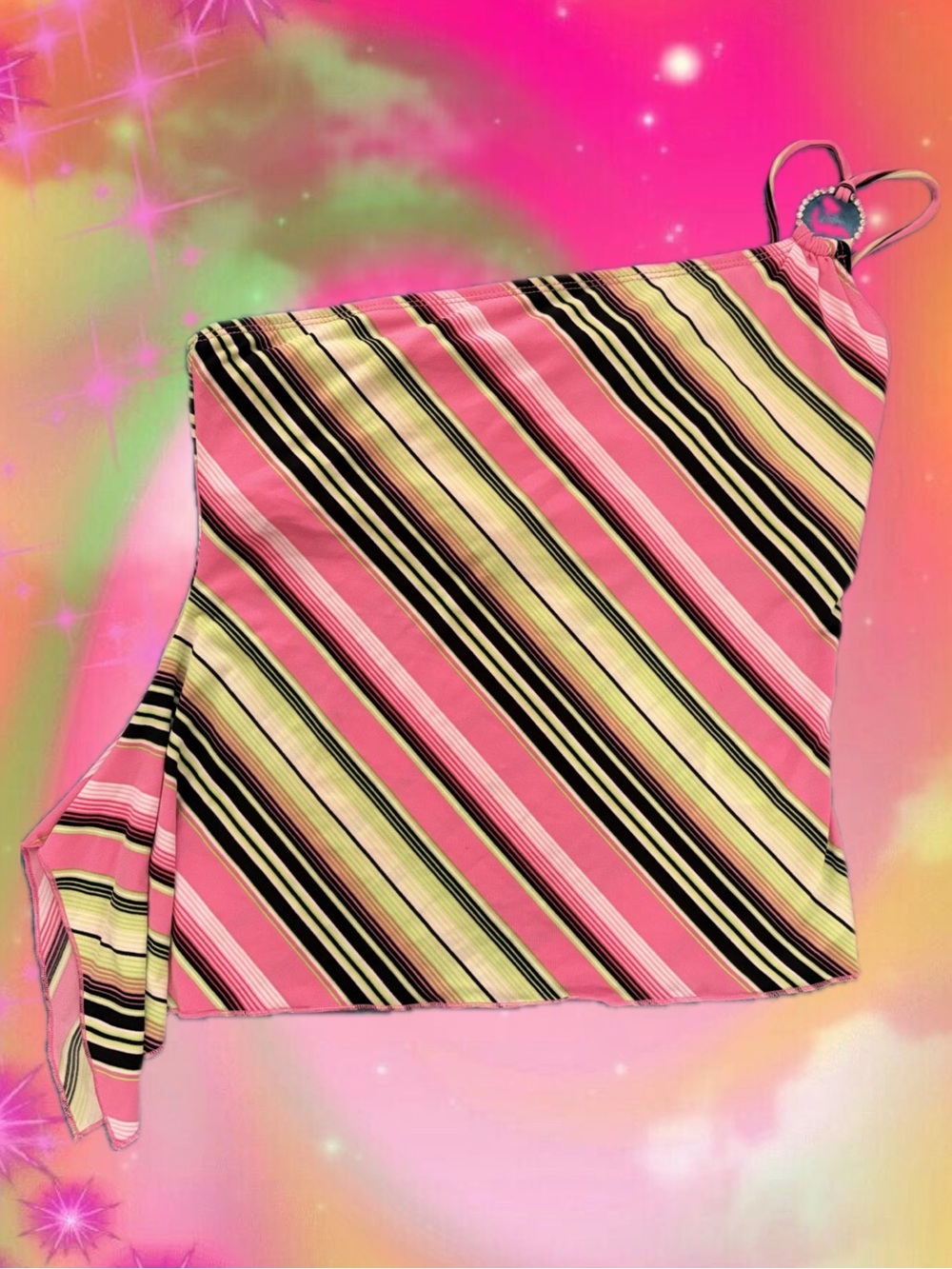 No Boundaries Y2K Pink, Black, Green & Cream Striped Tank | M